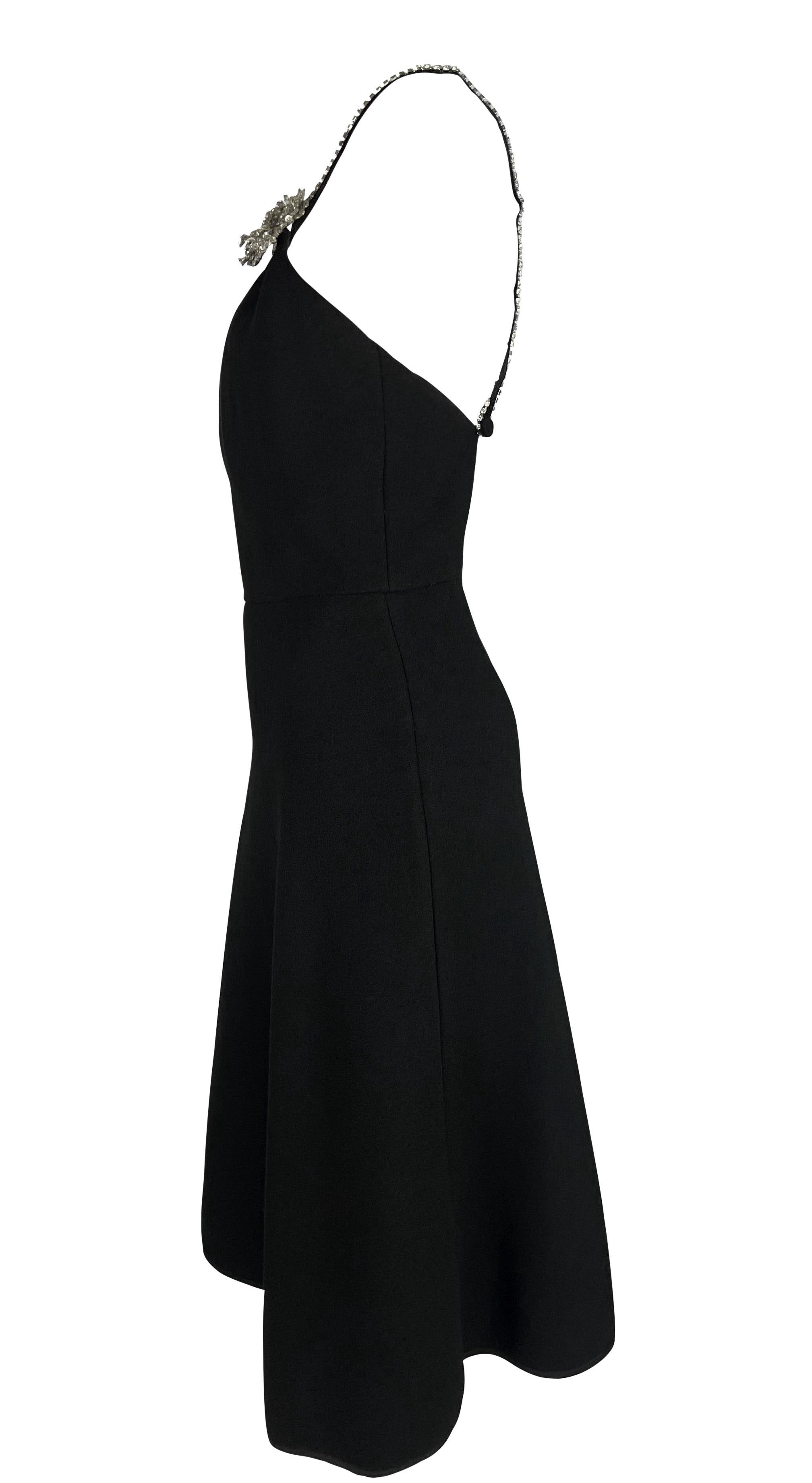 Bill Blass - Robe midi évasée en laine noire à fleurs et strass des années 1980 Bon état - En vente à West Hollywood, CA