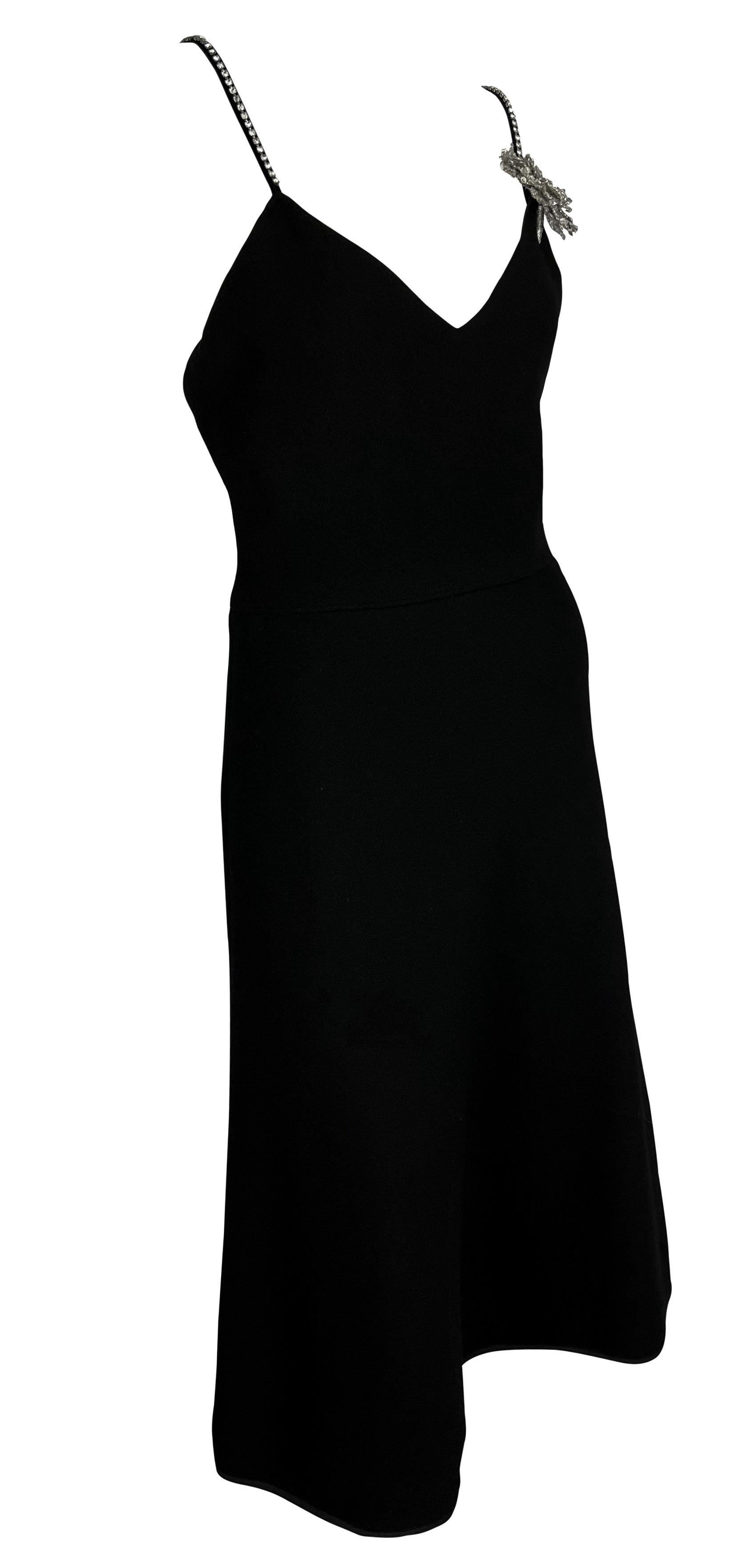 Bill Blass - Robe midi évasée en laine noire à fleurs et strass des années 1980 en vente 2
