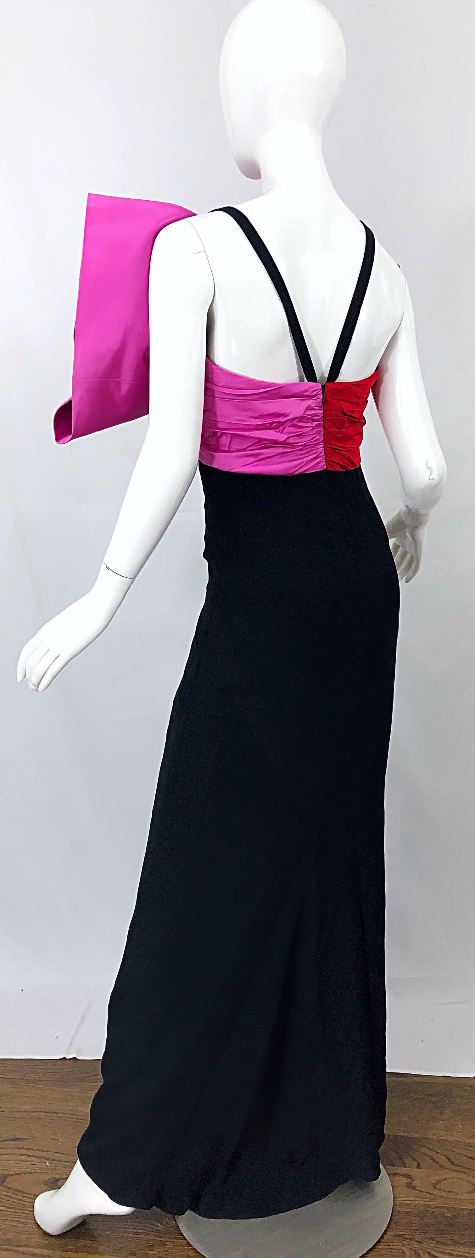 1980s Bill Blass Couture Size 6 Avant Garde Pink Red Black Vintage 80s Bow Gown  6