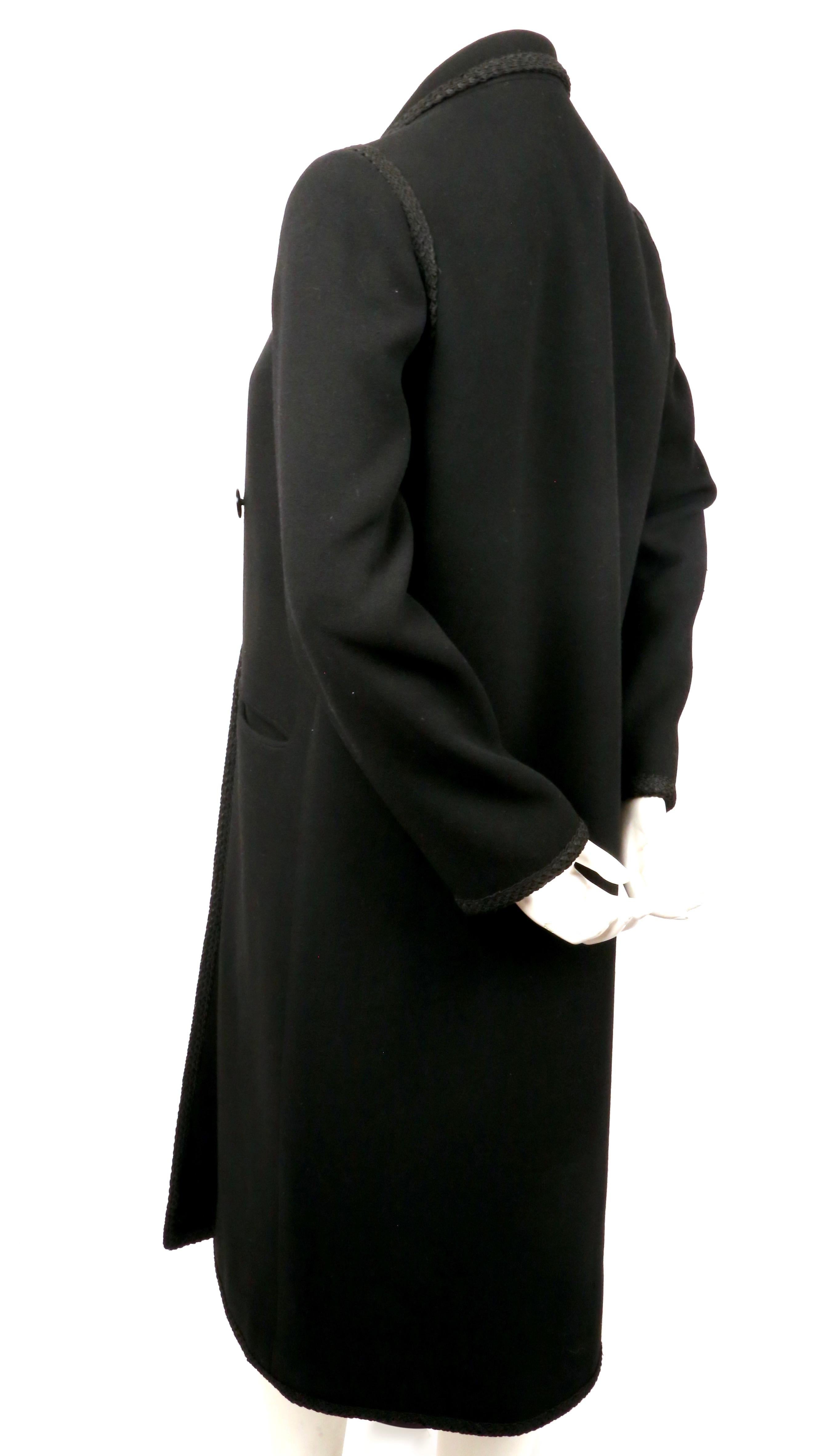 1980's BILL BLASS double breasted wool coat with cord trim In Good Condition For Sale In San Fransisco, CA