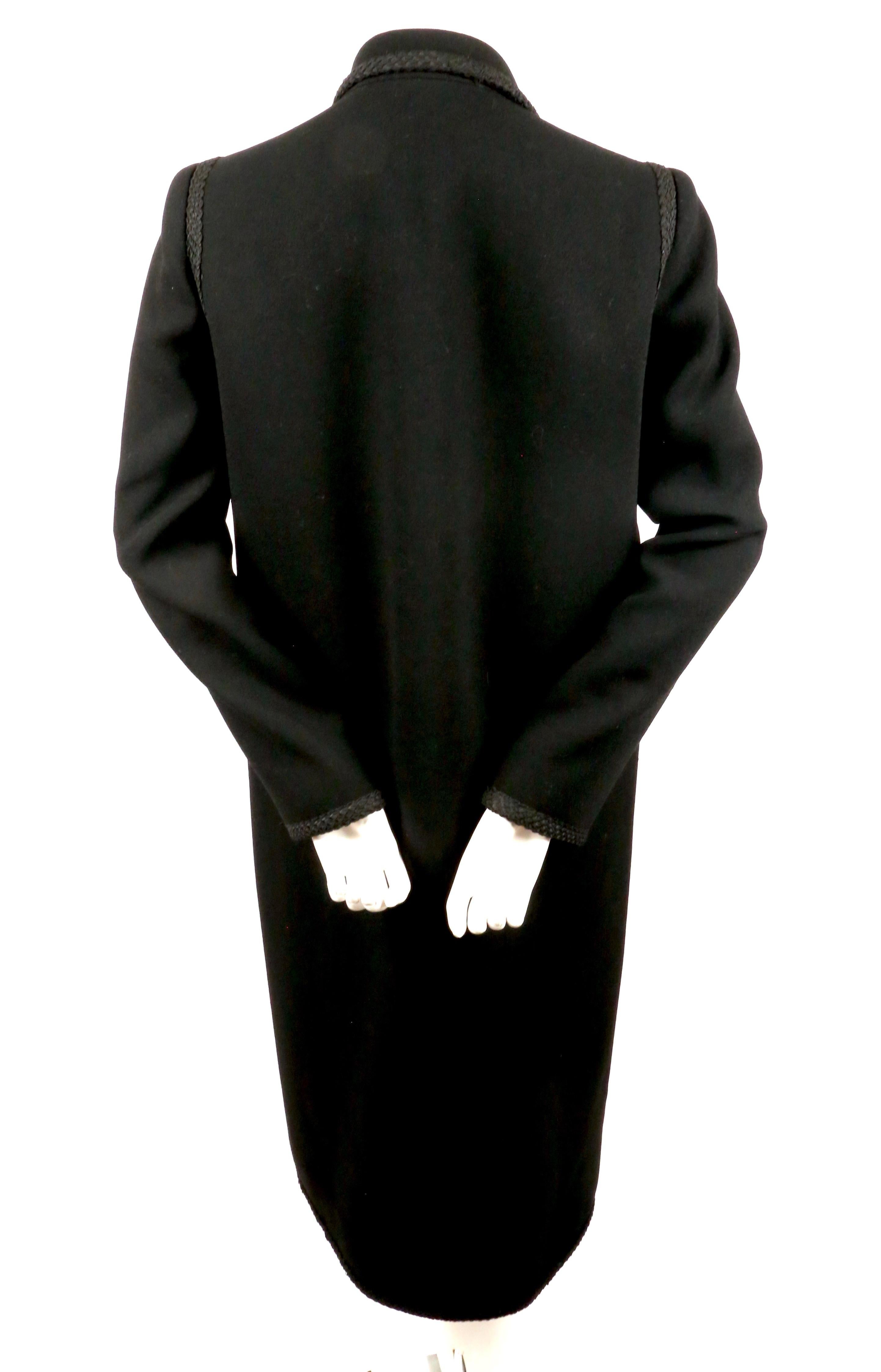 Women's or Men's 1980's BILL BLASS double breasted wool coat with cord trim For Sale