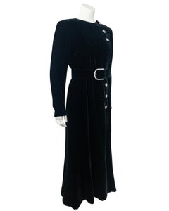 1980's Bill Blass Emerald Velvet Dress with Rhinestone Details