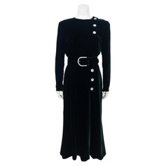 1980's Bill Blass Emerald Velvet Dress with Rhinestone Details