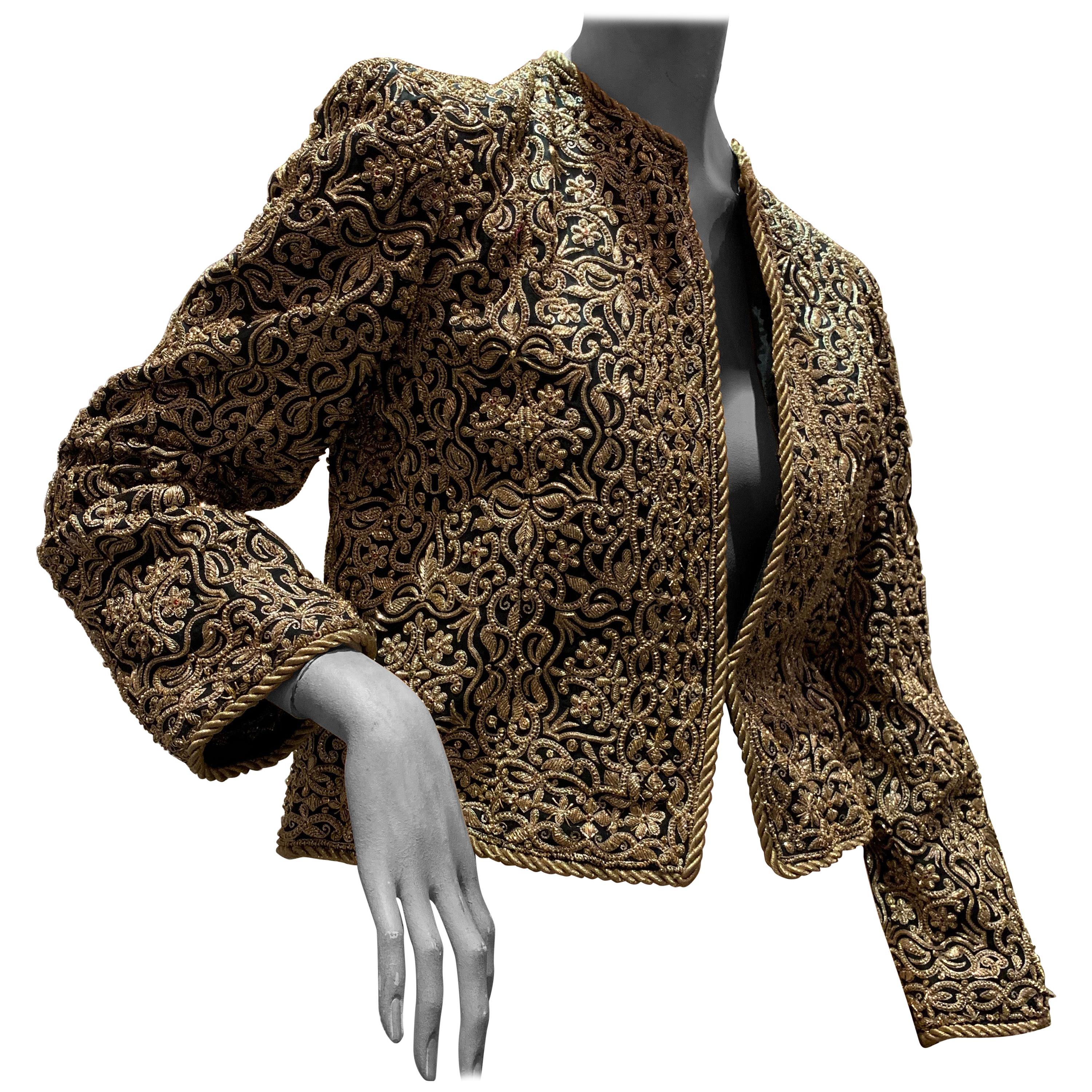 1980s  Bill Blass Evening Jacket W/ Heavily Encrusted Chain Embriodery Gold Work For Sale
