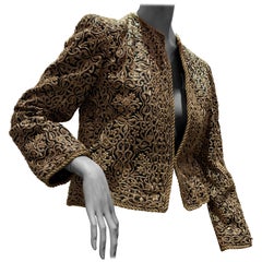 1980s  Bill Blass Abend Jacke W/ Stark verkrustete Kette Embriodery Gold Arbeit