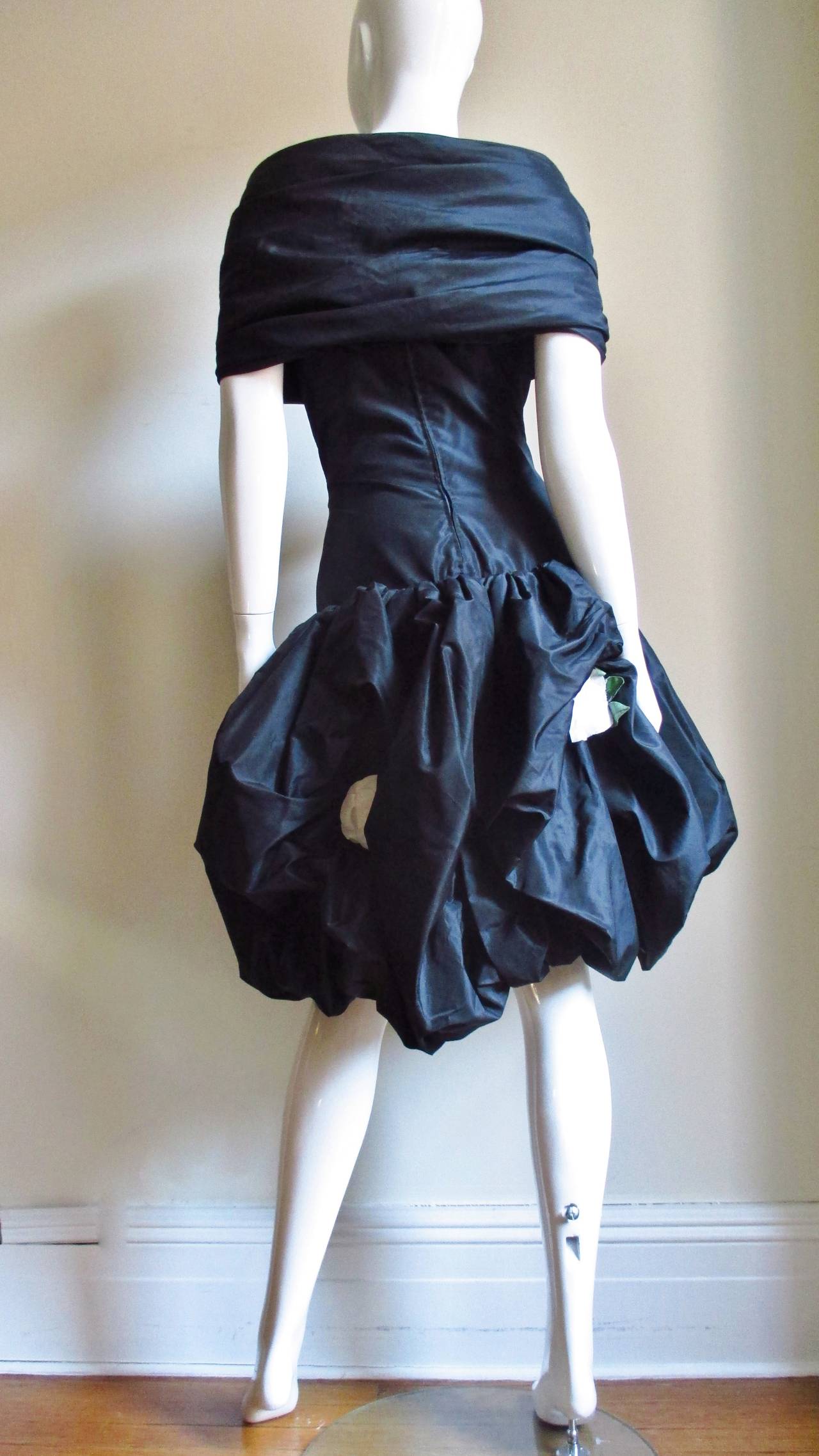 Bill Blass Flower Applique Silk Dress 1980s 4