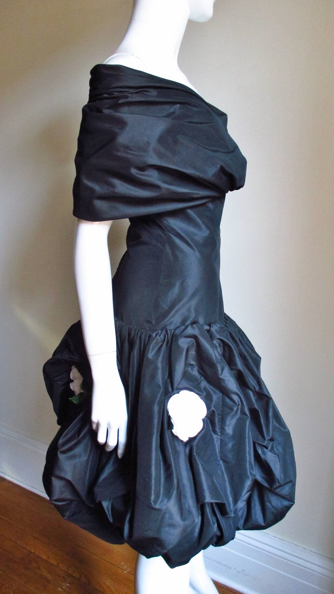 Bill Blass Flower Applique Silk Dress 1980s 1