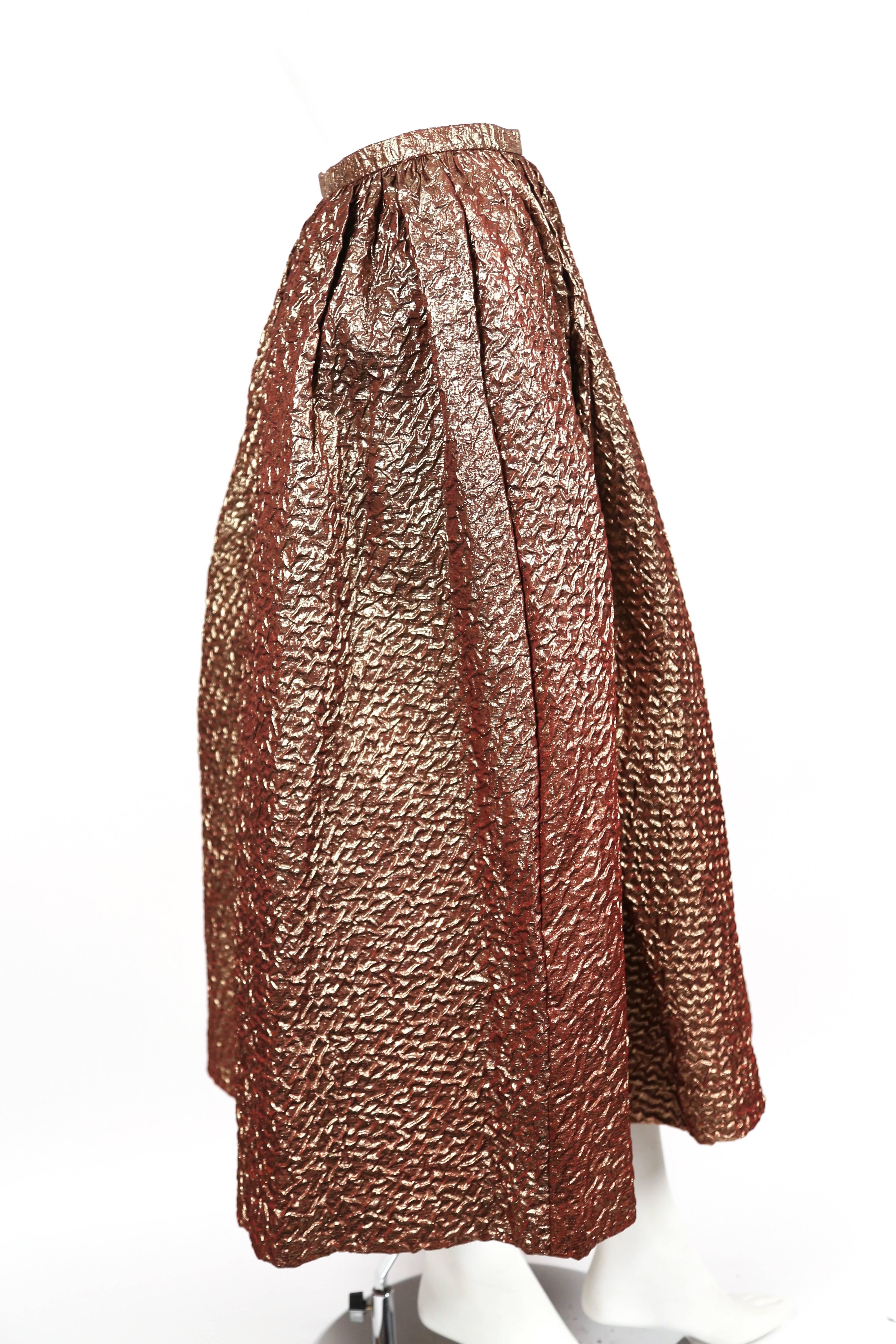Brown 1980's BILL BLASS iridescent bronze cloque skirt