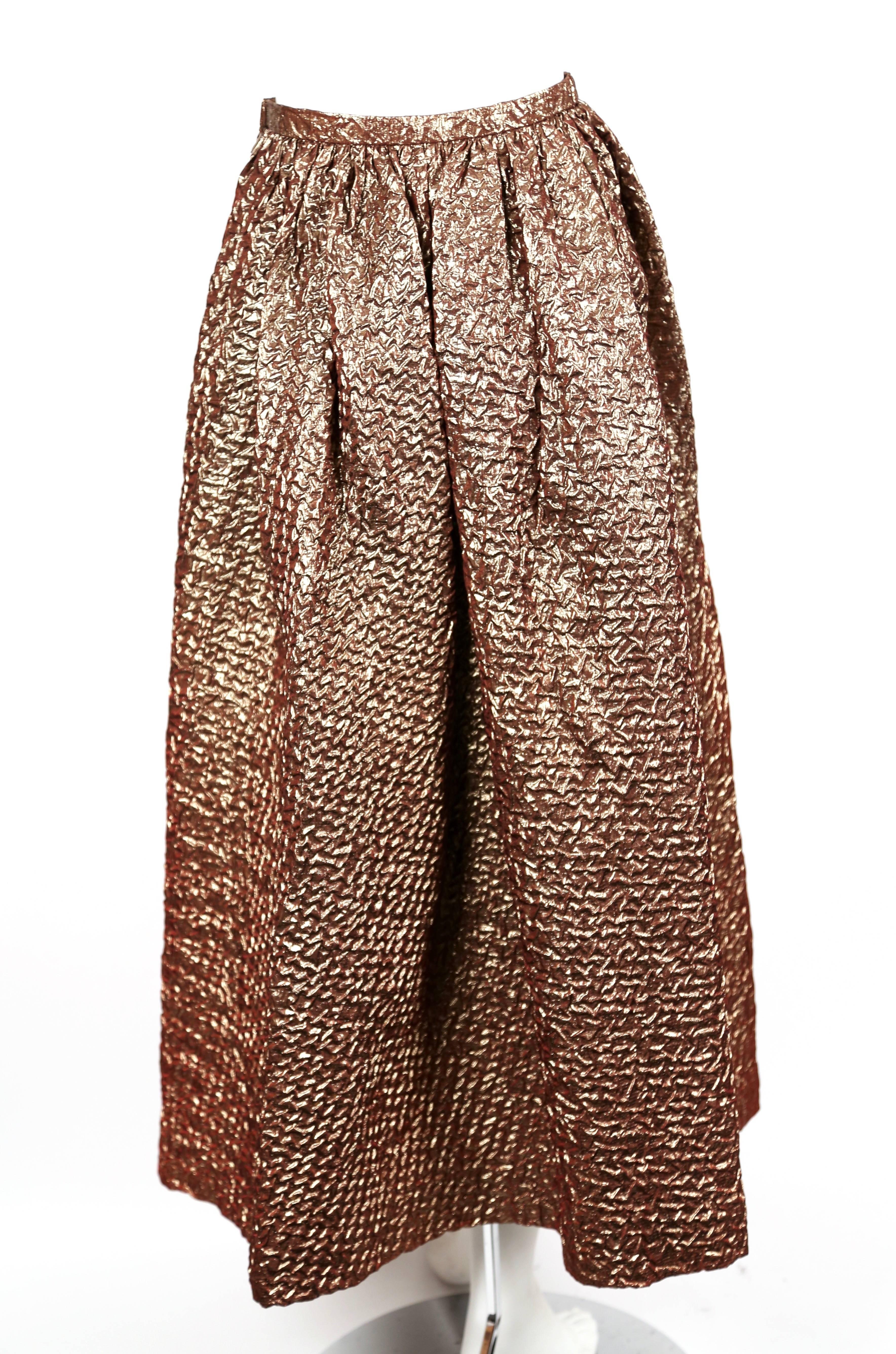 1980's BILL BLASS iridescent bronze cloque skirt In Excellent Condition In San Fransisco, CA