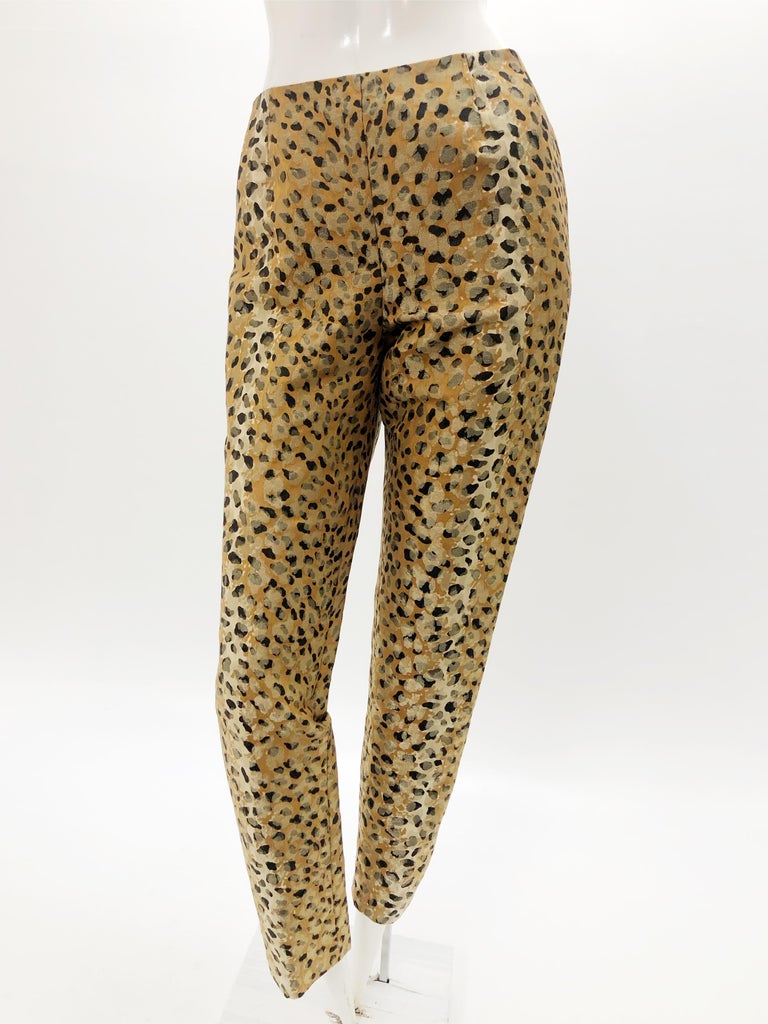 1980s Bill Blass Leopard Brocade Lamé Cigarette Pants
