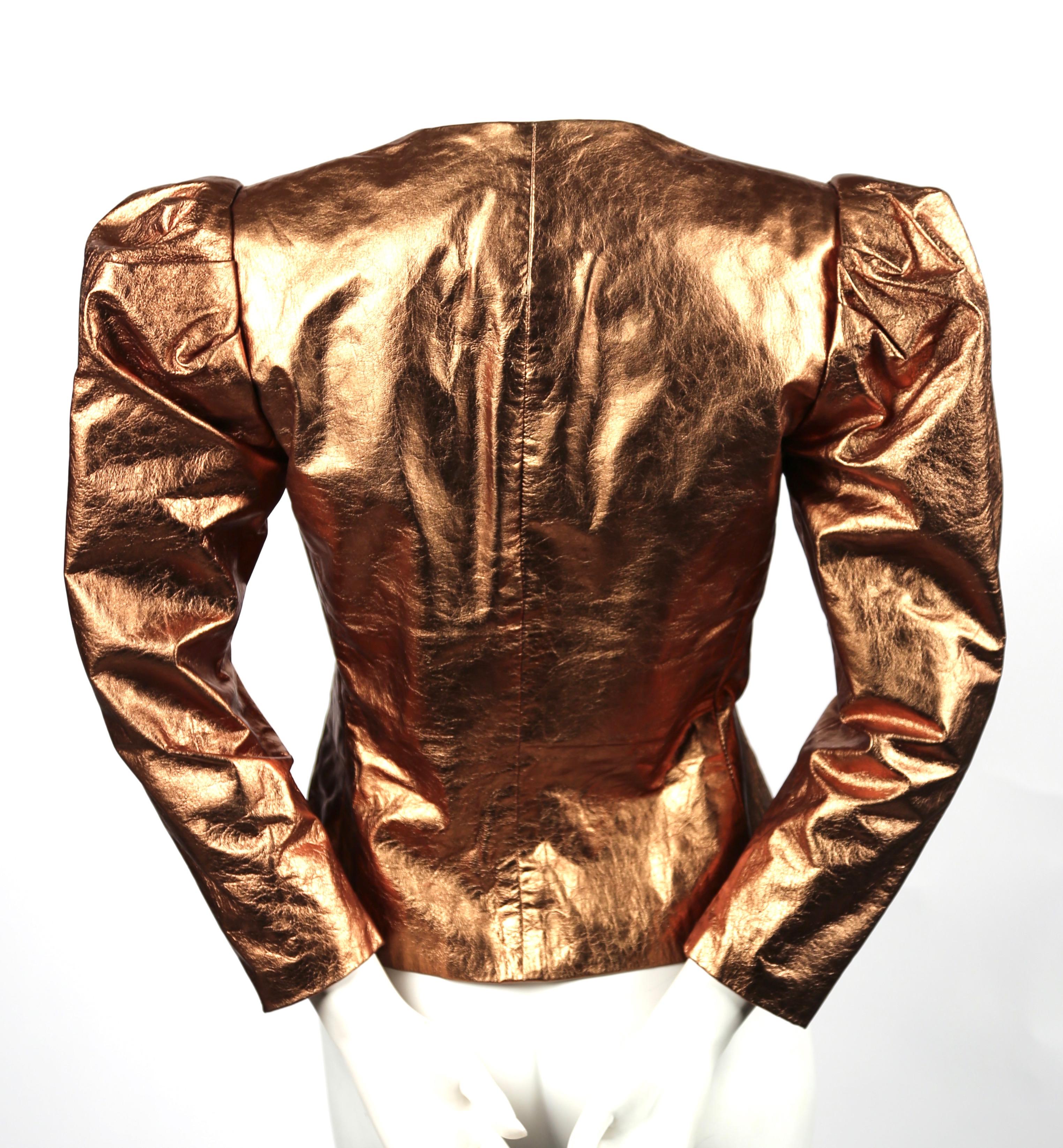 Brown 1980's BILL BLASS metallic copper leather jacket