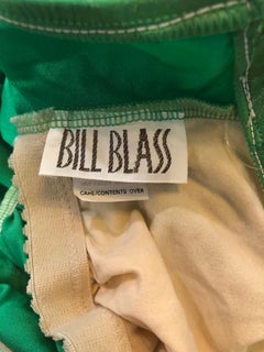 1980s Bill Blass Neon Green One Piece Ruched Vintage 80s Swimsuit / Bodysuit
