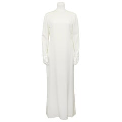 Bill Blass - Ensemble de soirée blanc cassé et dentelle bleu marine, années 1980
