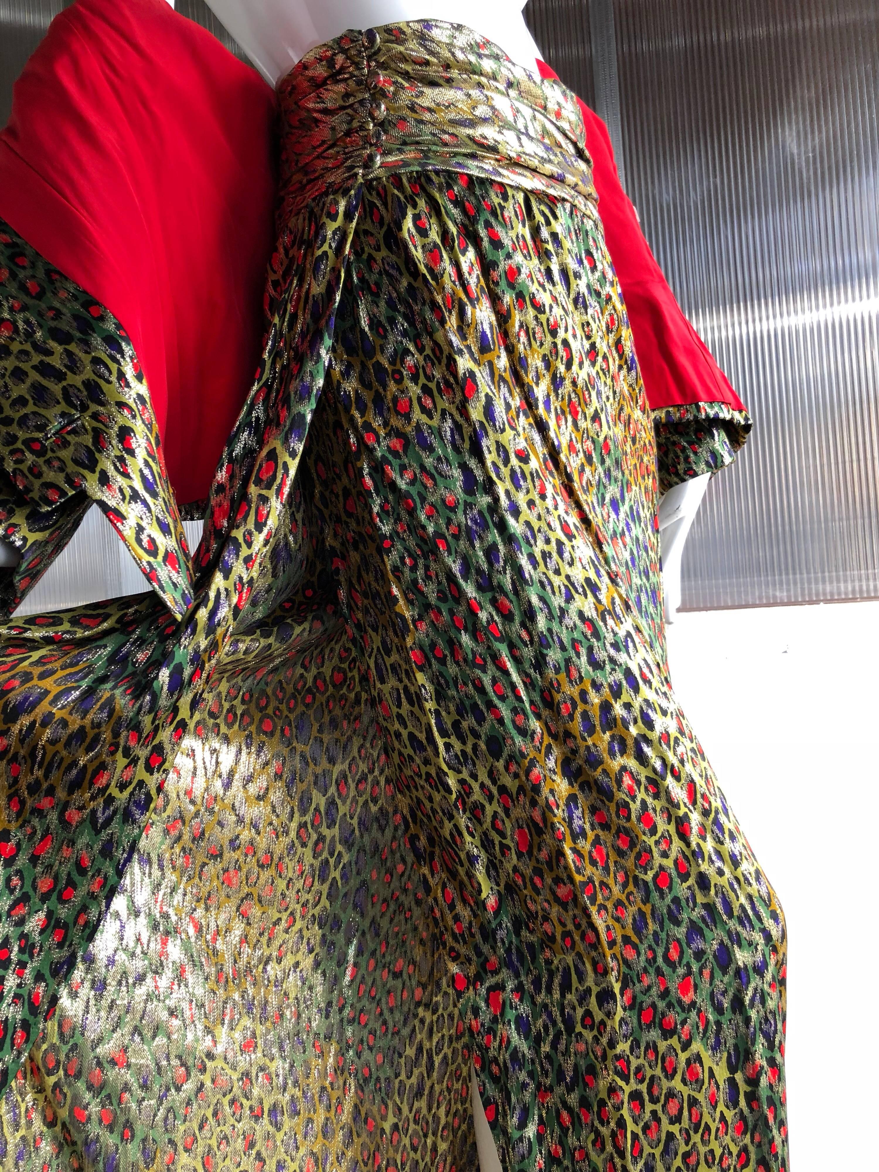 Women's Bill Blass Silk Lame Op-Art Leopard Print Long Skirt and Suit Jacket, 1980s  For Sale