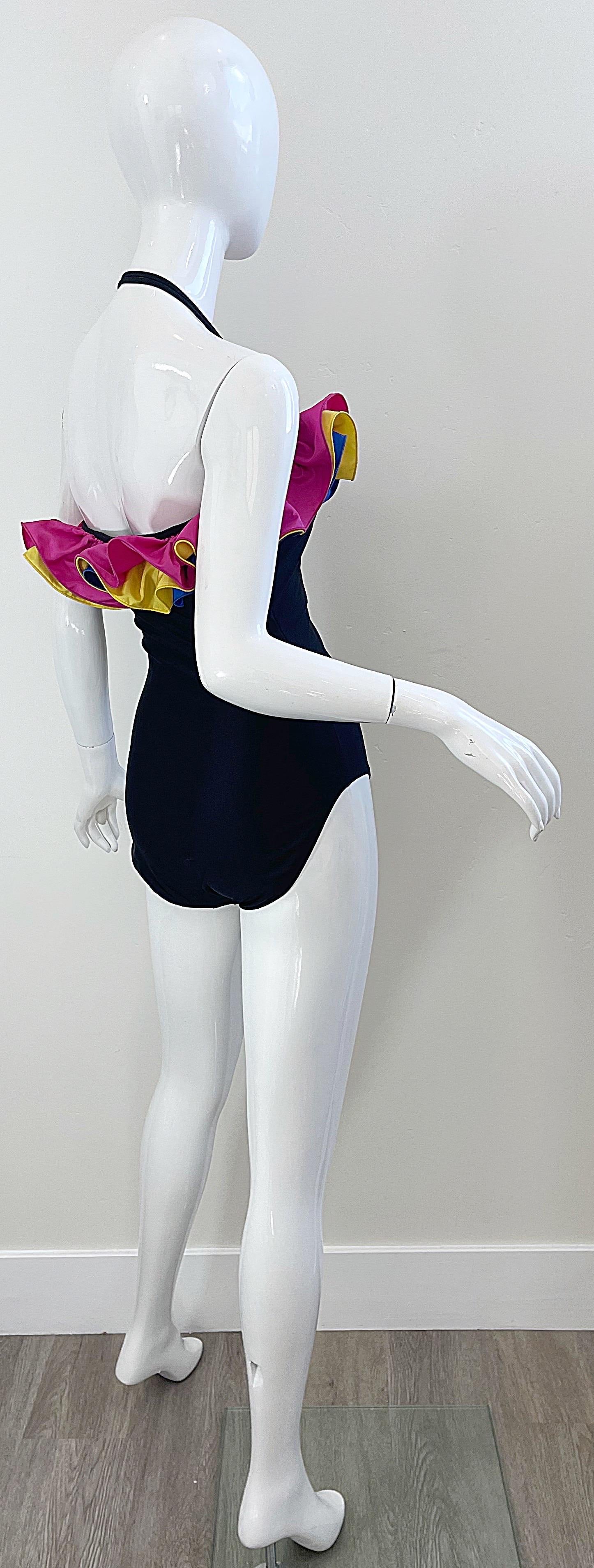 1980er Bill Blass Größe 10 / 12 Flamenco Einteiler mit umwandelbarem Träger-Badeanzug Damen im Angebot