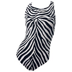 1990s Bill Blass Size 14 Zebra Print Black White One Piece Swimsuit / Bodysuit 