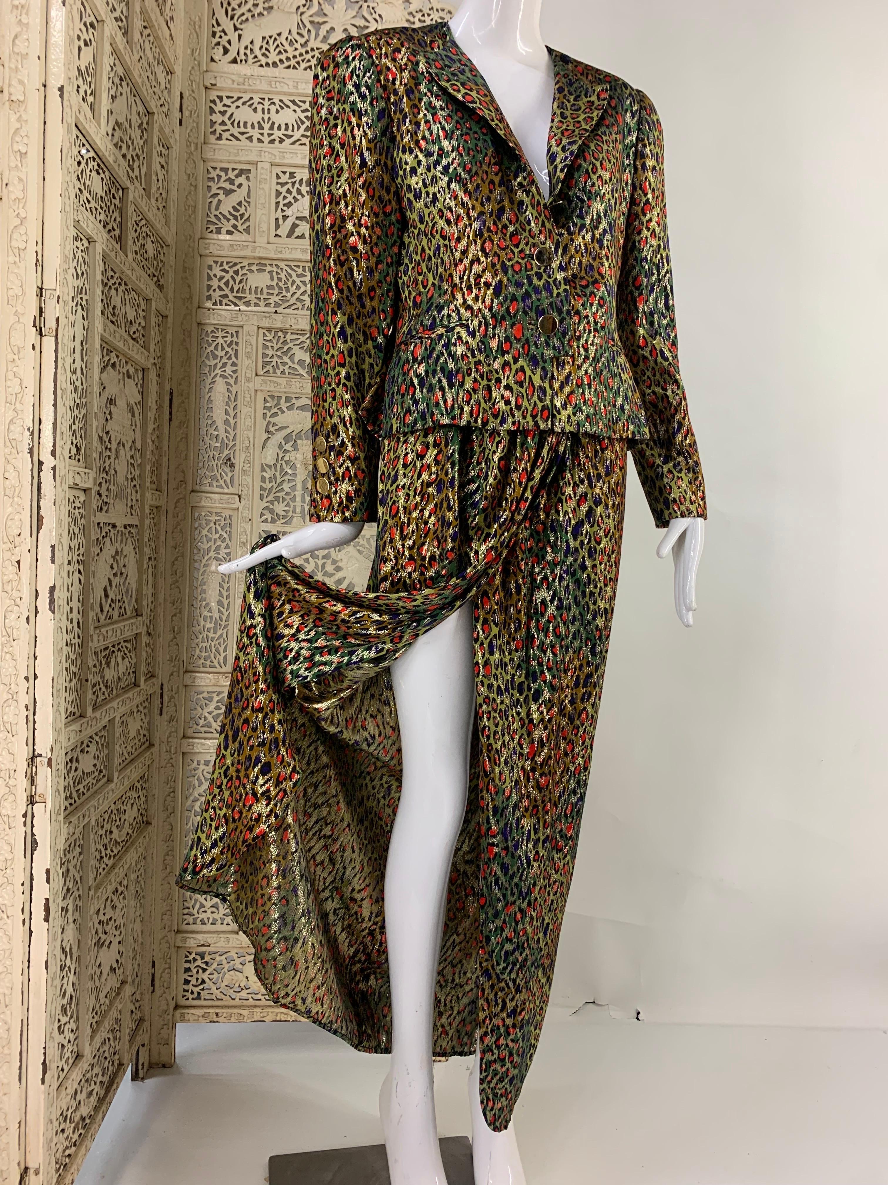 1980s Bill Blass Stylized Gold Lame Leopard Evening Sarong Style Skirt Suit For Sale 8