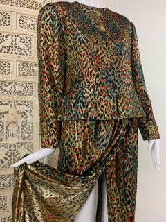 1980s Bill Blass Stylized Gold Lame Leopard Evening Sarong Style Skirt Suit