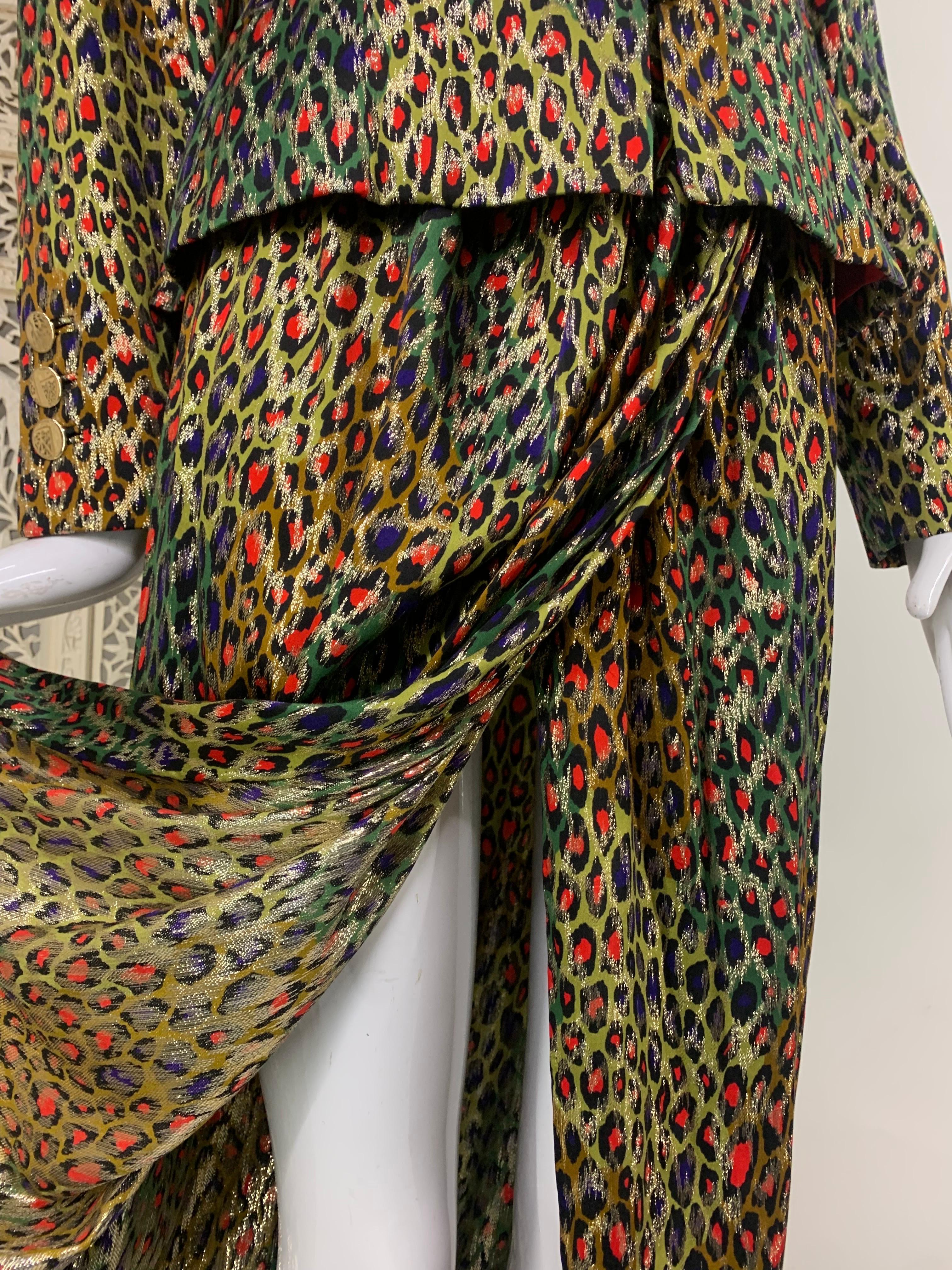 Costume jupe de soirée style sarong stylisé léopard lamé doré Bill Blass des années 1980 Pour femmes en vente
