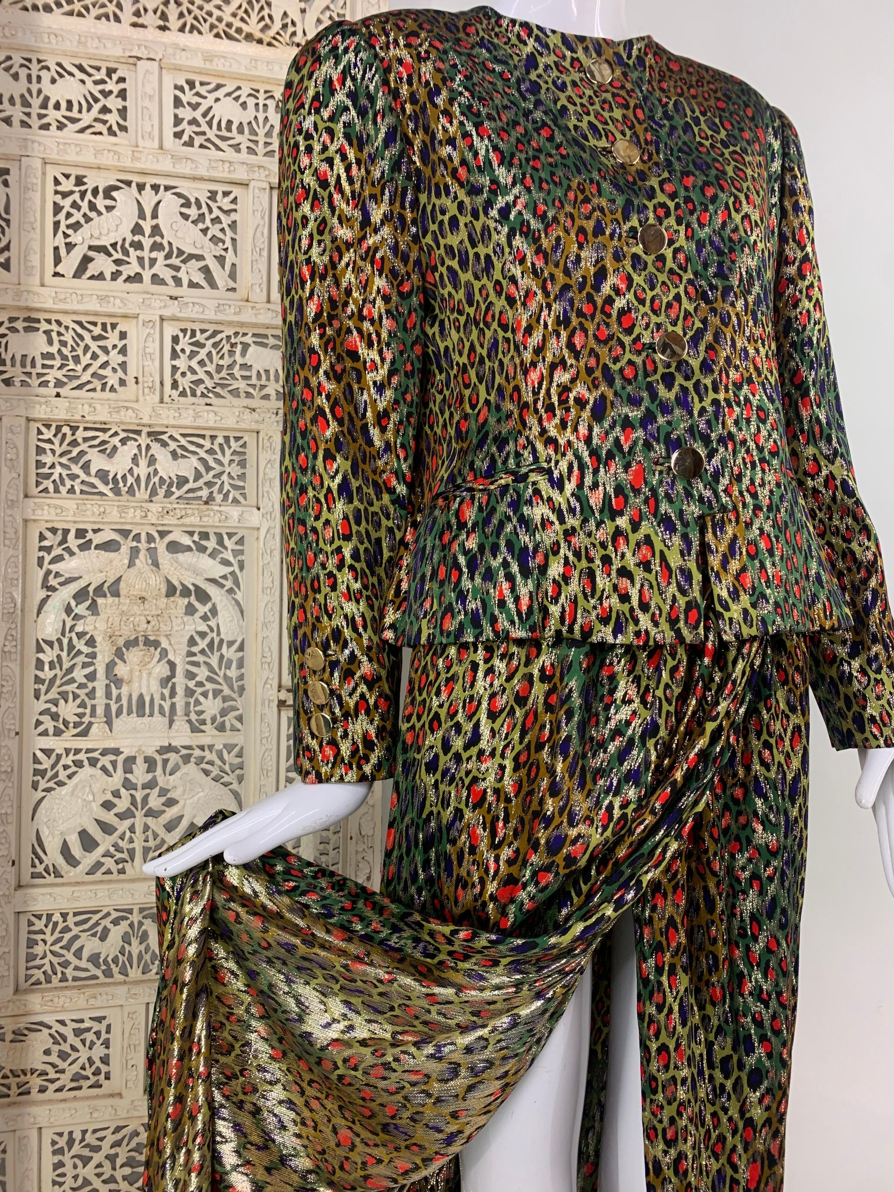 Costume jupe de soirée style sarong stylisé léopard lamé doré Bill Blass des années 1980 en vente 1