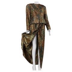 Costume jupe de soirée style sarong stylisé léopard lamé doré Bill Blass des années 1980