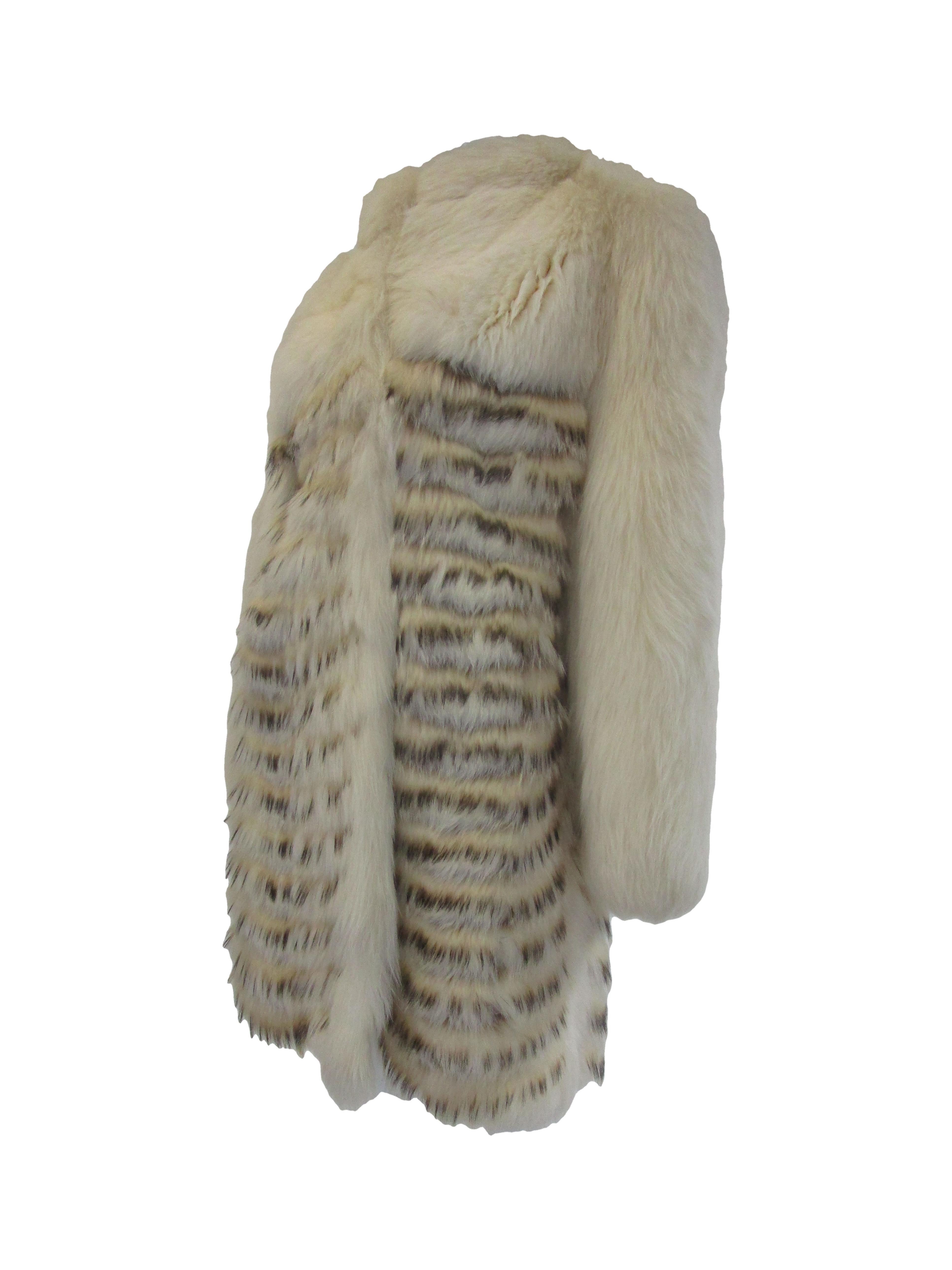 Gray 1980s  Bill Blass White Silk Lined Fox Coat  For Sale