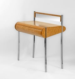 1980s Birds Eye Maple & Chrome Console Table Desk