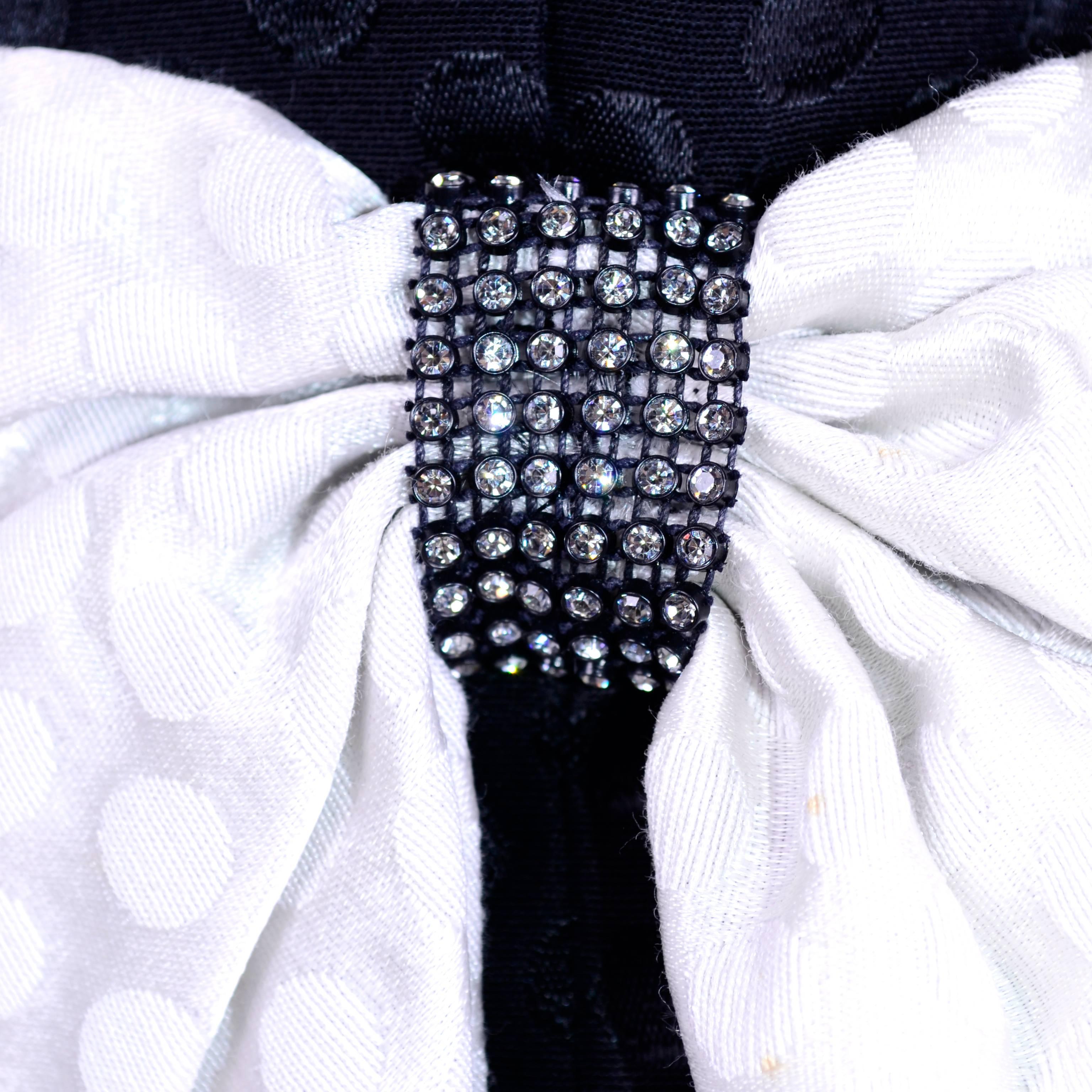 Black / White Polka Dot Dress With Rhinestone Embellished Bow and Peplum, 1980s  2