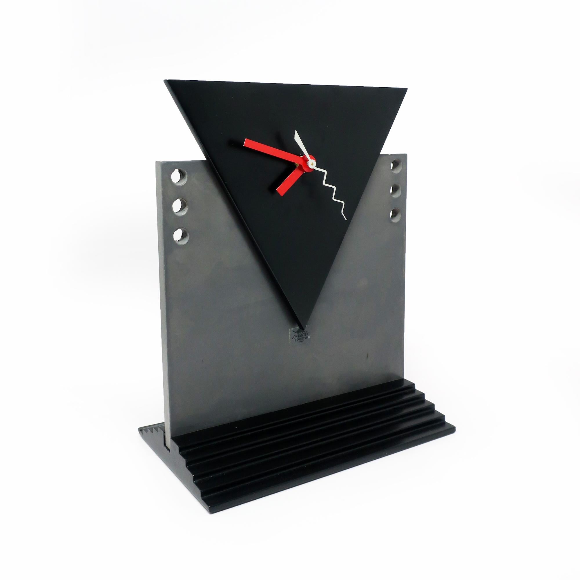 Post-Modern 1980s Black and Gray Table Clock by Costantini l’Oggetto For Sale