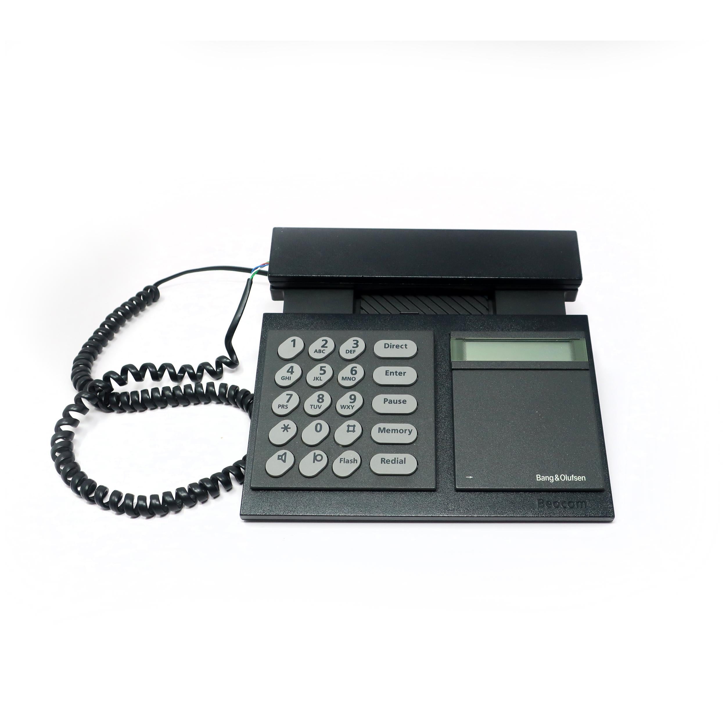 Designed in 1986 by Lone and Gideon Lindinger-Lowy, the Bang & Olufsen Beocom 2000 telephone is Danish design at its finest, and the epitome of 1980s high-tech and high design. It has a black handset and base with multicolored buttons. 

In
