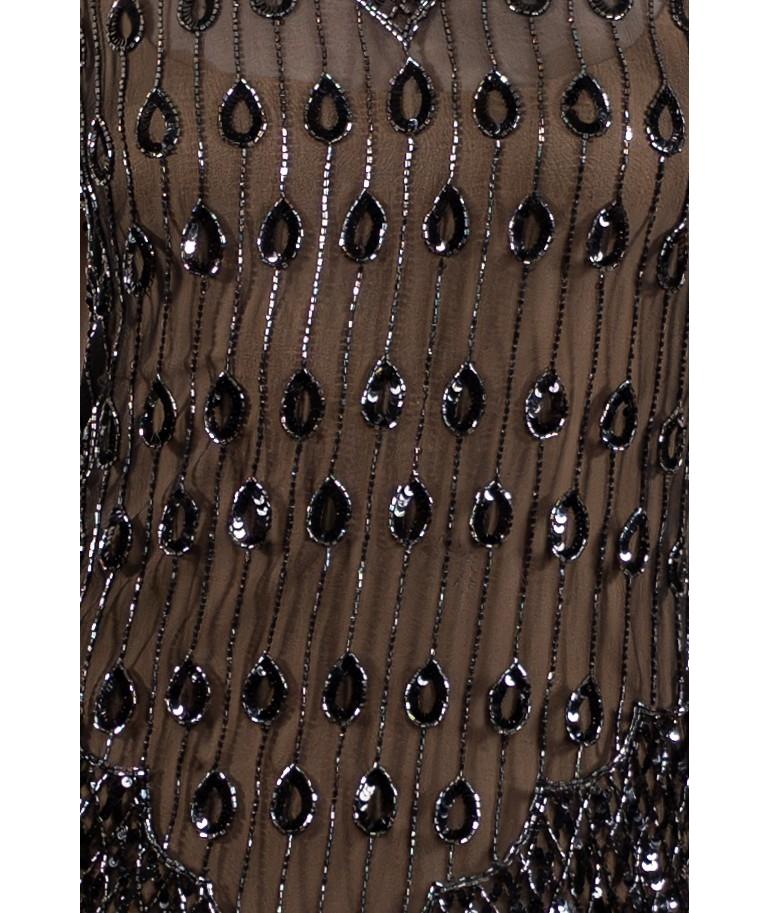 1980S Black Beaded Silk Chiffon Flapper 1920S Style Cocktail Dress 7