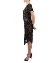 1980S Black Beaded Silk Chiffon Flapper 1920S Style Cocktail Dress