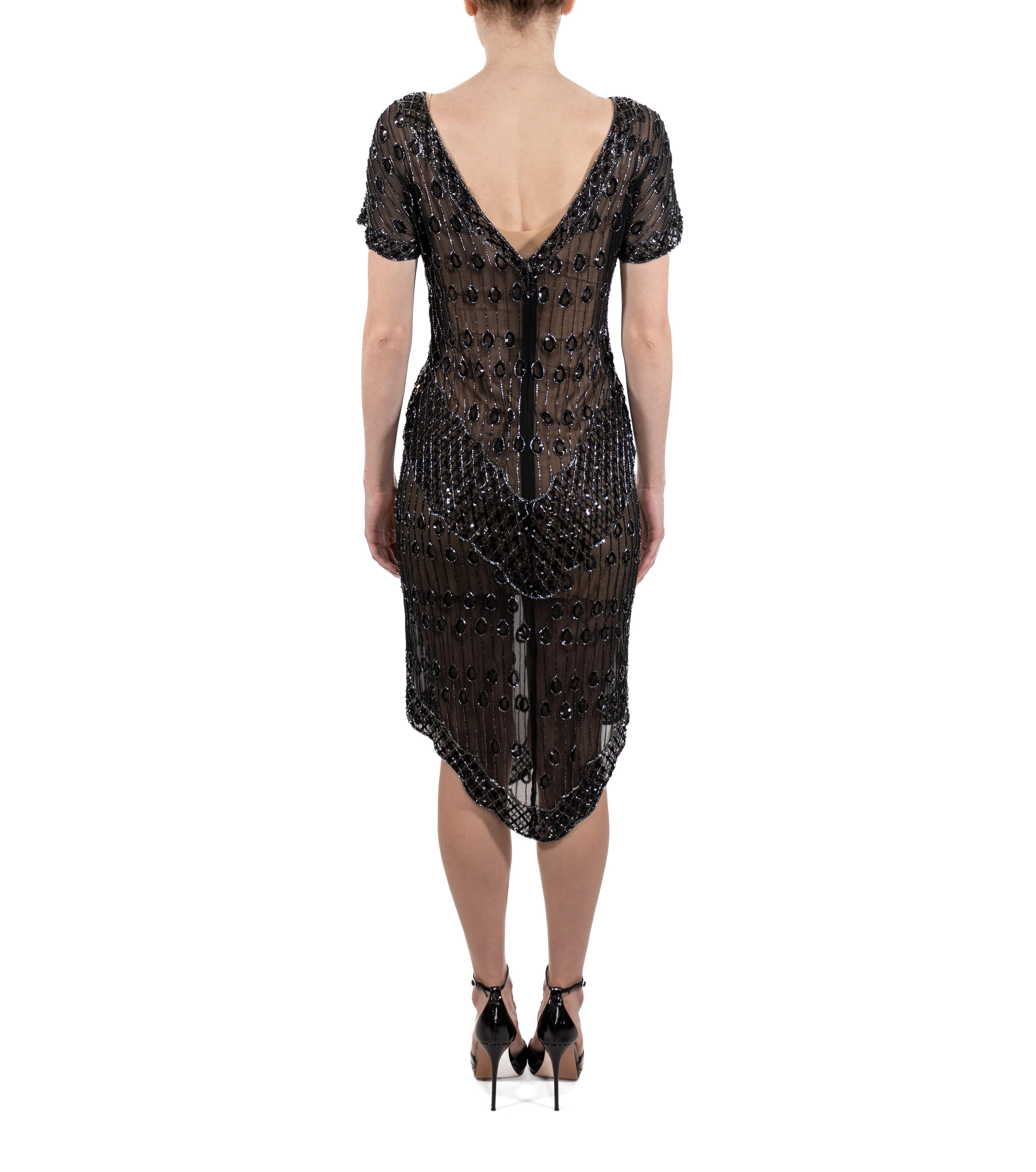 1980S Black Beaded Silk Chiffon Flapper 1920S Style Cocktail Dress 3