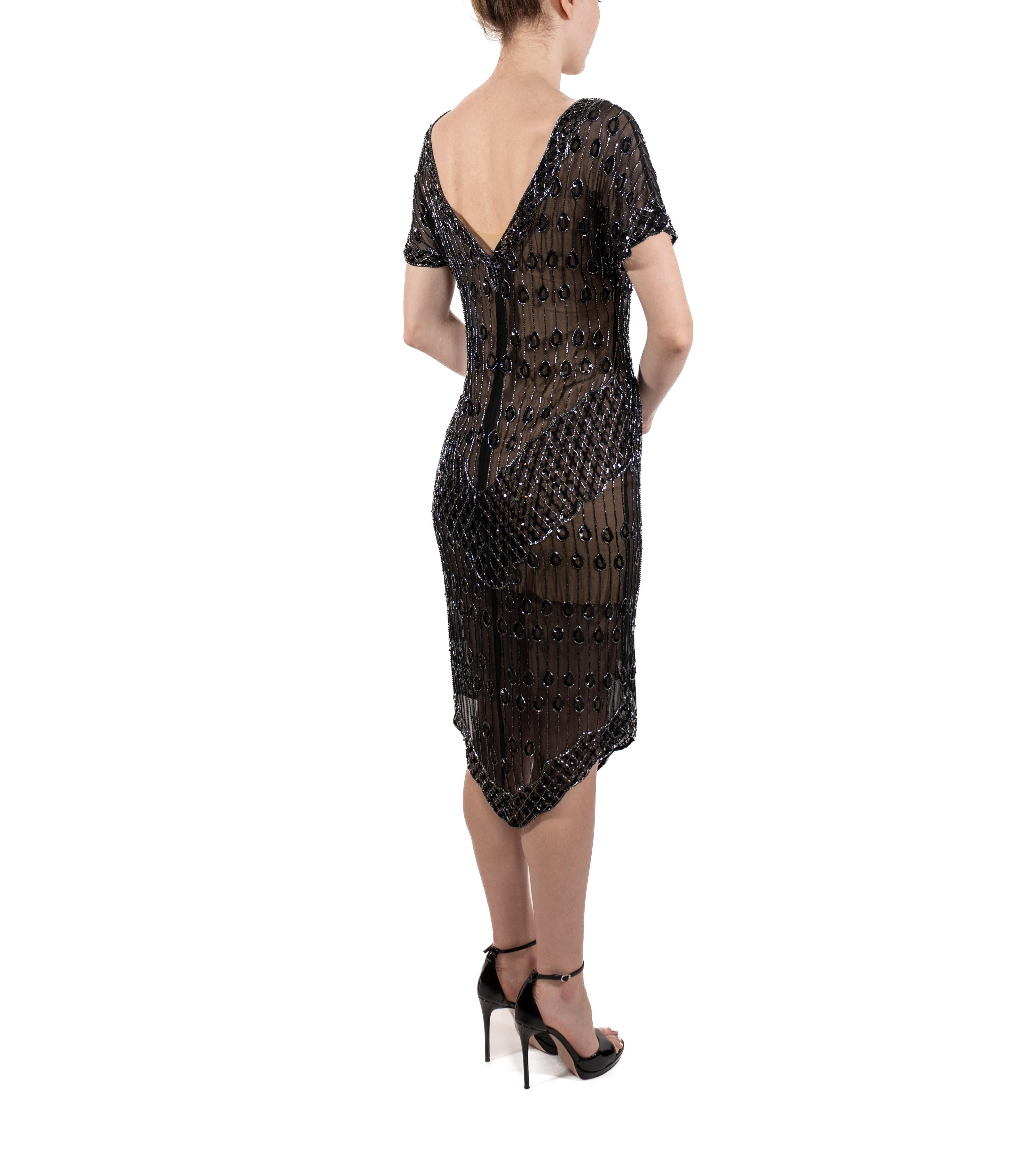 1980S Black Beaded Silk Chiffon Flapper 1920S Style Cocktail Dress 4