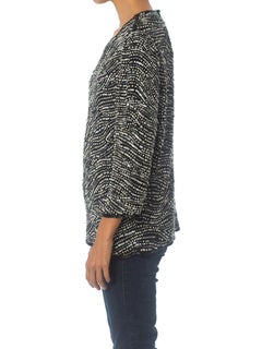 1980S Black Beaded Silk Oversized Long Sleeve Top With Grey Sequins & Pearls