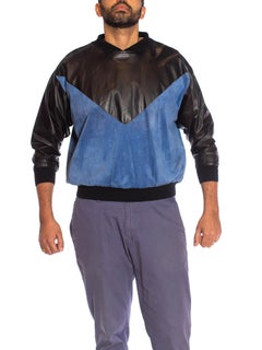1980S Black & Blue Suede Leather Men's Pullover Shirt