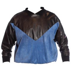 Vintage 1980S Black & Blue Suede Leather Men's Pullover Shirt