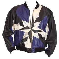 Vintage 1980S Black & Blue With Silver Leather Star Patchwork Jacket