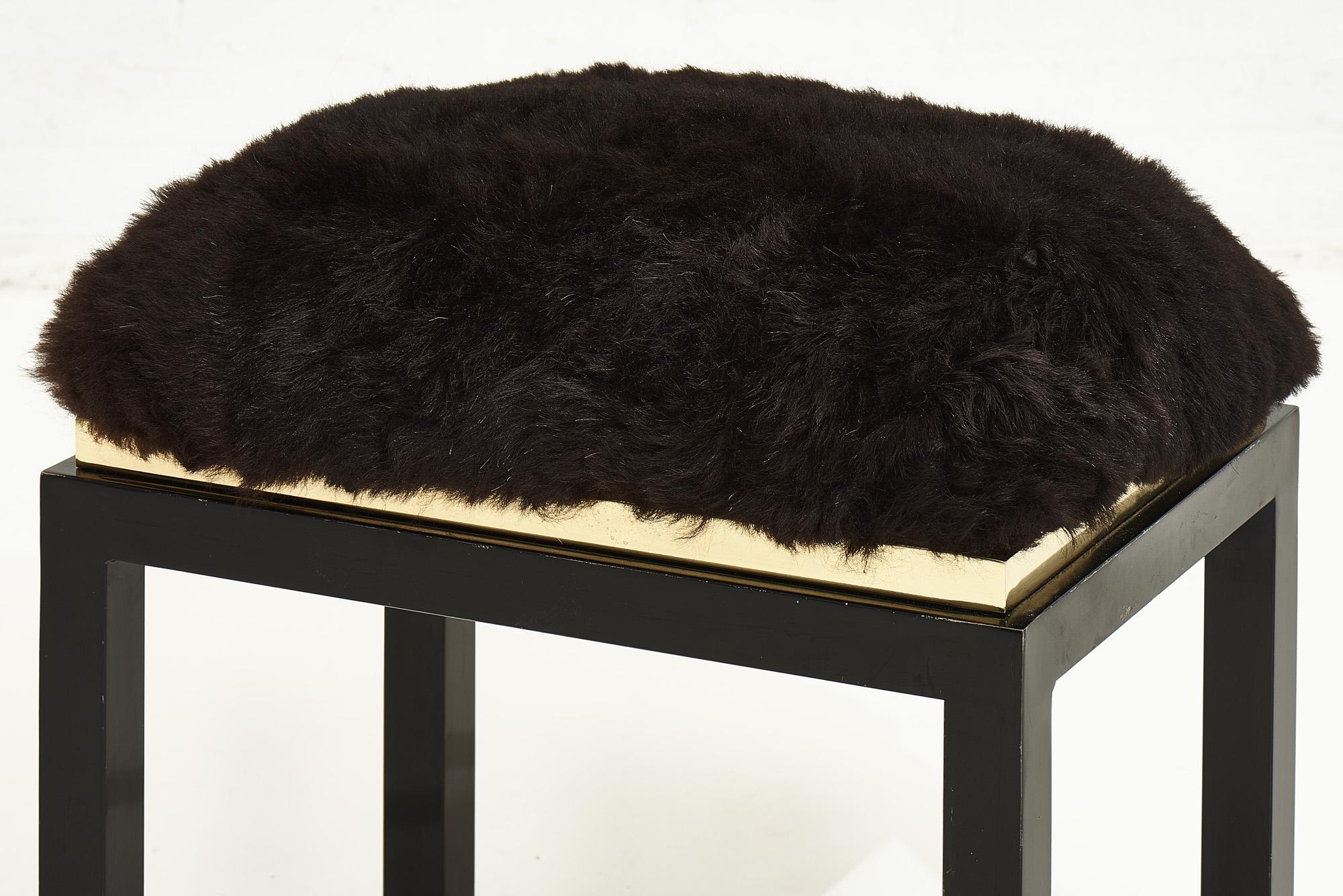 1980’s Black Brass Fur Stool In Good Condition In Chicago, IL