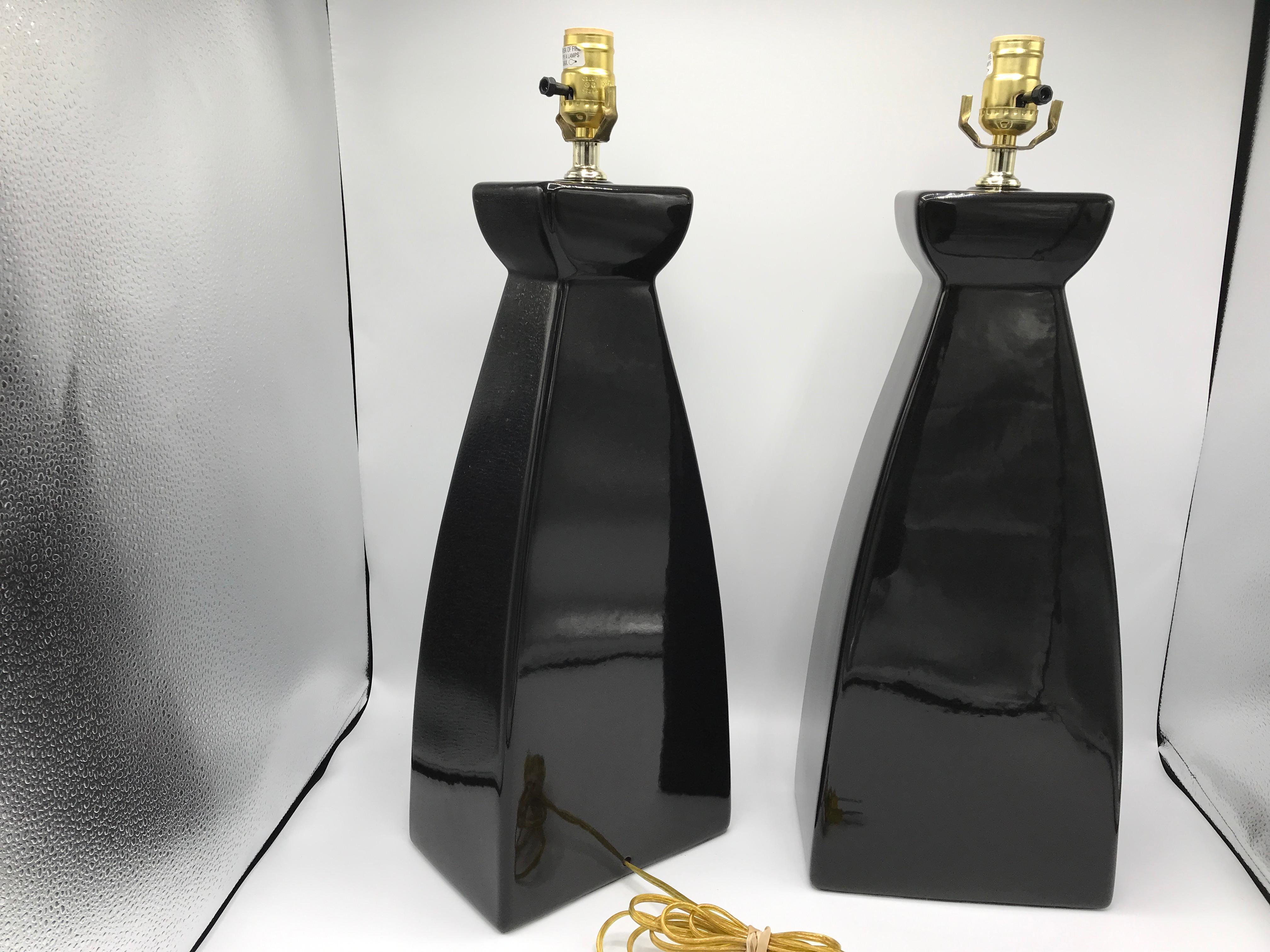 1980s Black Ceramic A-Frame Lamps, Pair 1