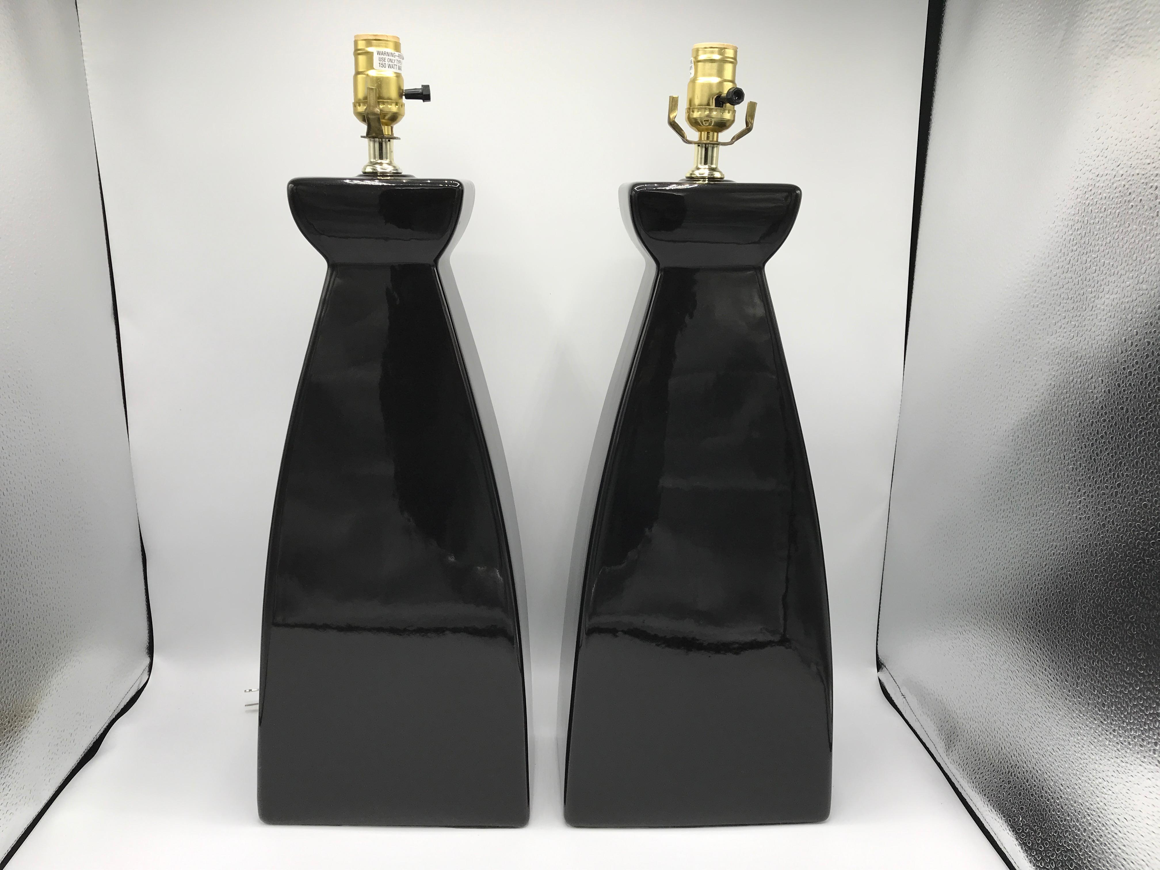 1980s Black Ceramic A-Frame Lamps, Pair 3