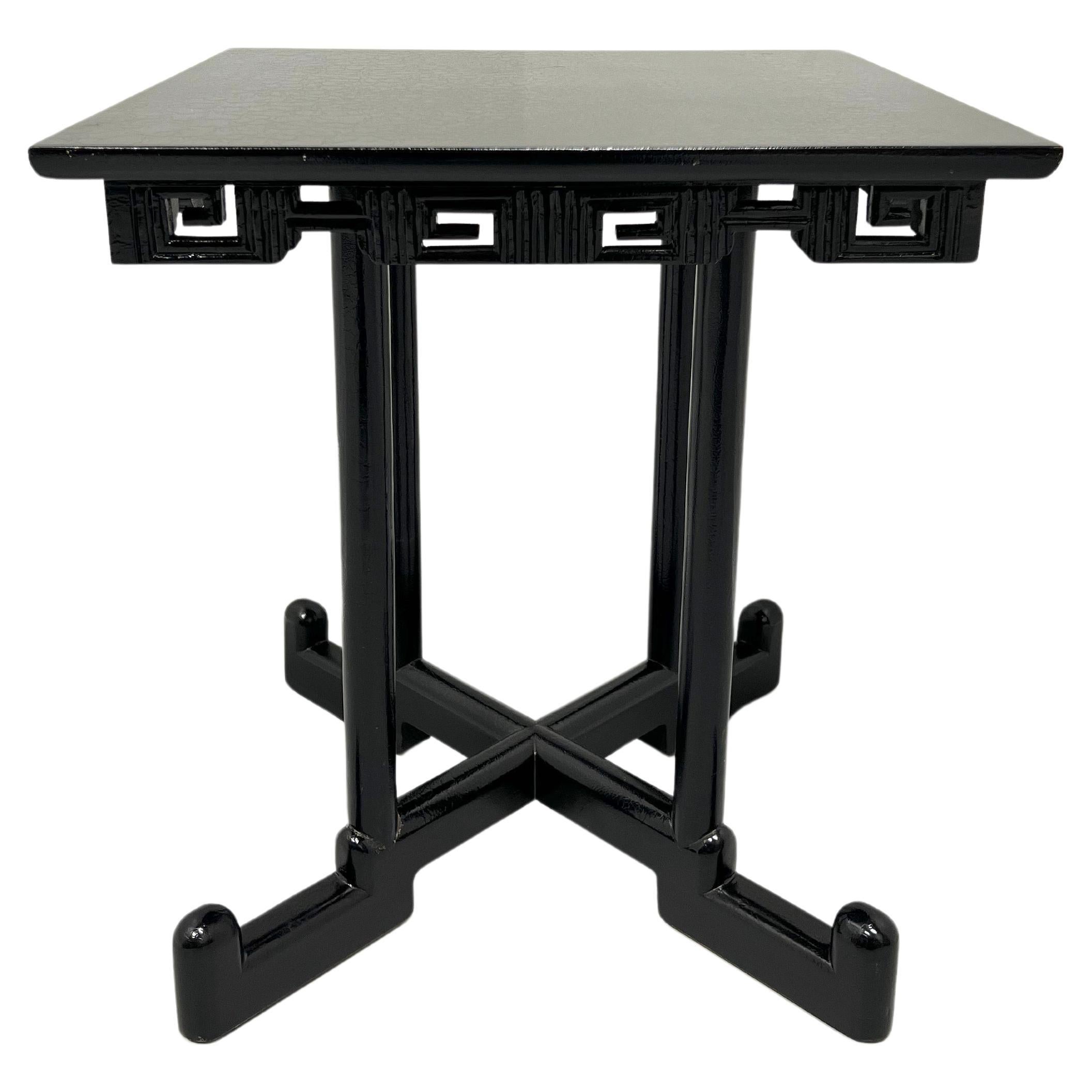 1980's Black Crackle Finish Asian Style Square Accent Table For Sale
