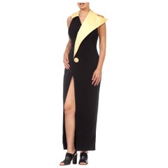 1980S Black & Cream Silk Halter Neck Gown With Question Mark Lapel