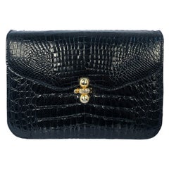 1980s Black Crocodile Shoulder Bag