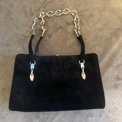 1980s Black Cut Velvet and Silver Plated Hardware Italian Evening Bag