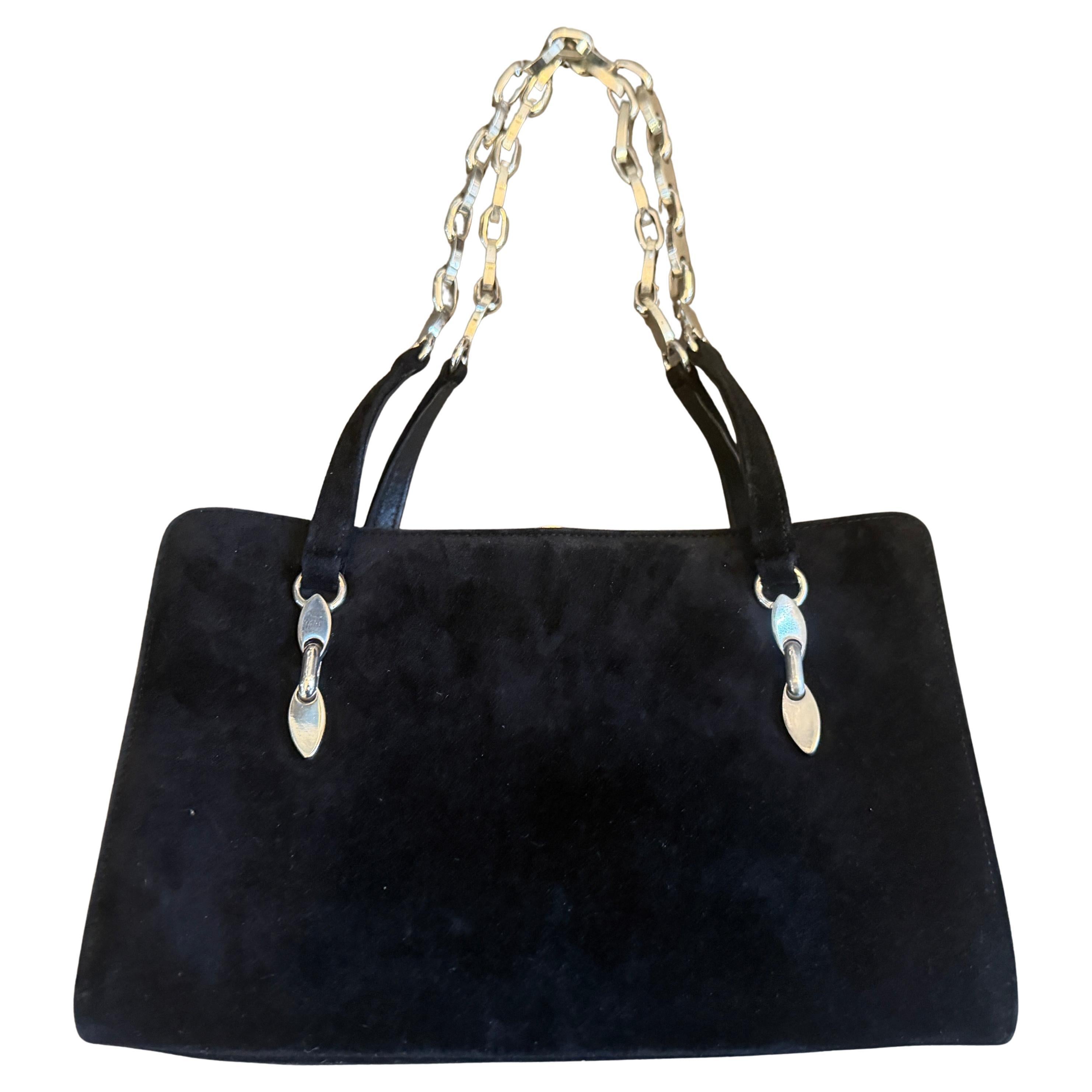 1980s Black Cut Velvet and Silver Plated Hardware Italian Evening Bag
