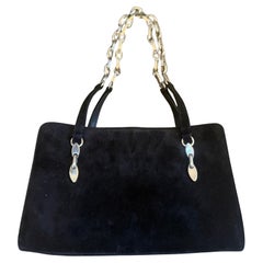 1980s Black Cut Velvet and Silver Plated Hardware Italian Evening Bag