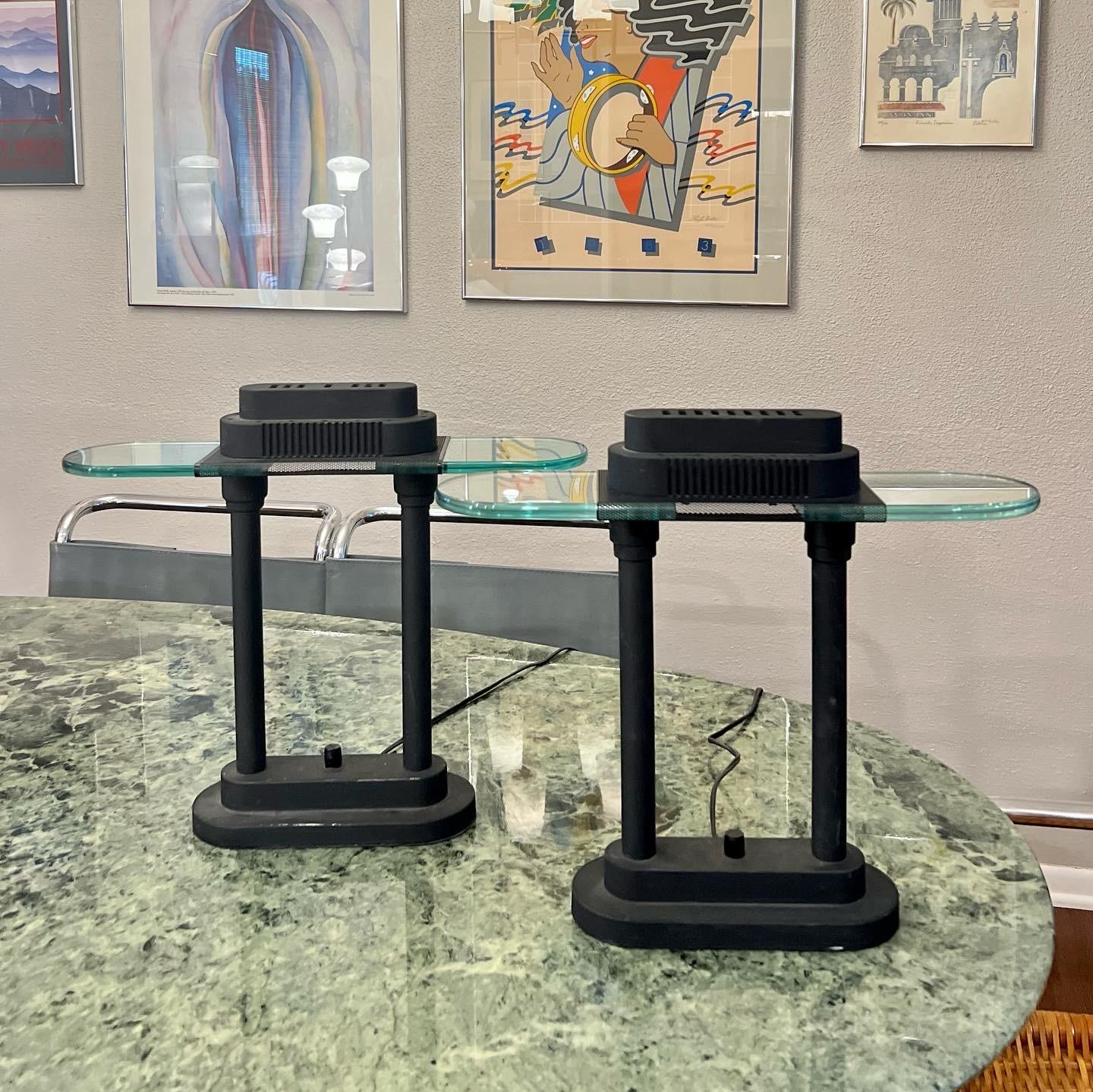 Late 20th Century 1980s, Black Dimmable Halogen Desk Lamps in the Style of Sonneman for Kovacs For Sale