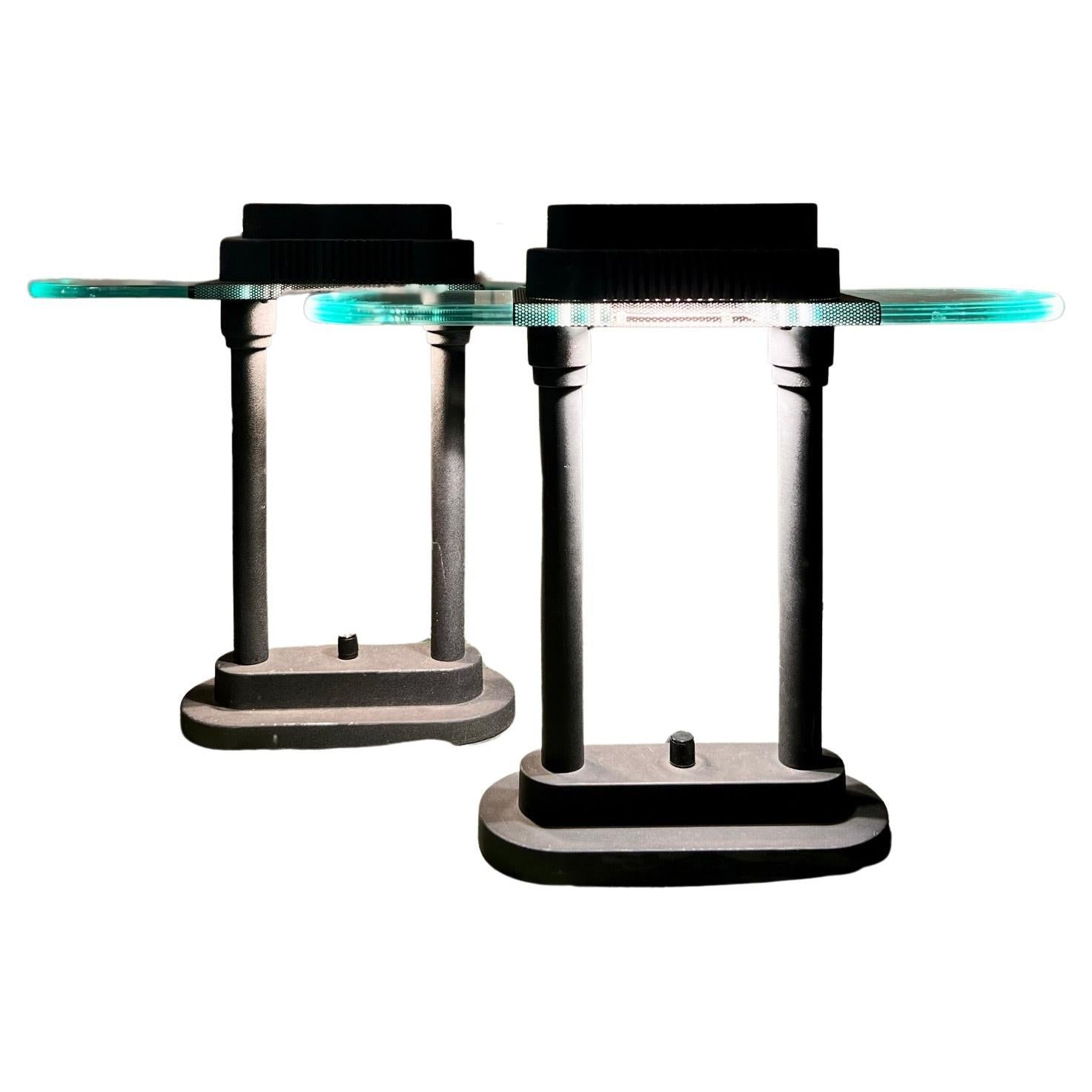 Années 1980, lampes de bureau halogènes noires à gradation dans le style de Sonneman pour Kovacs