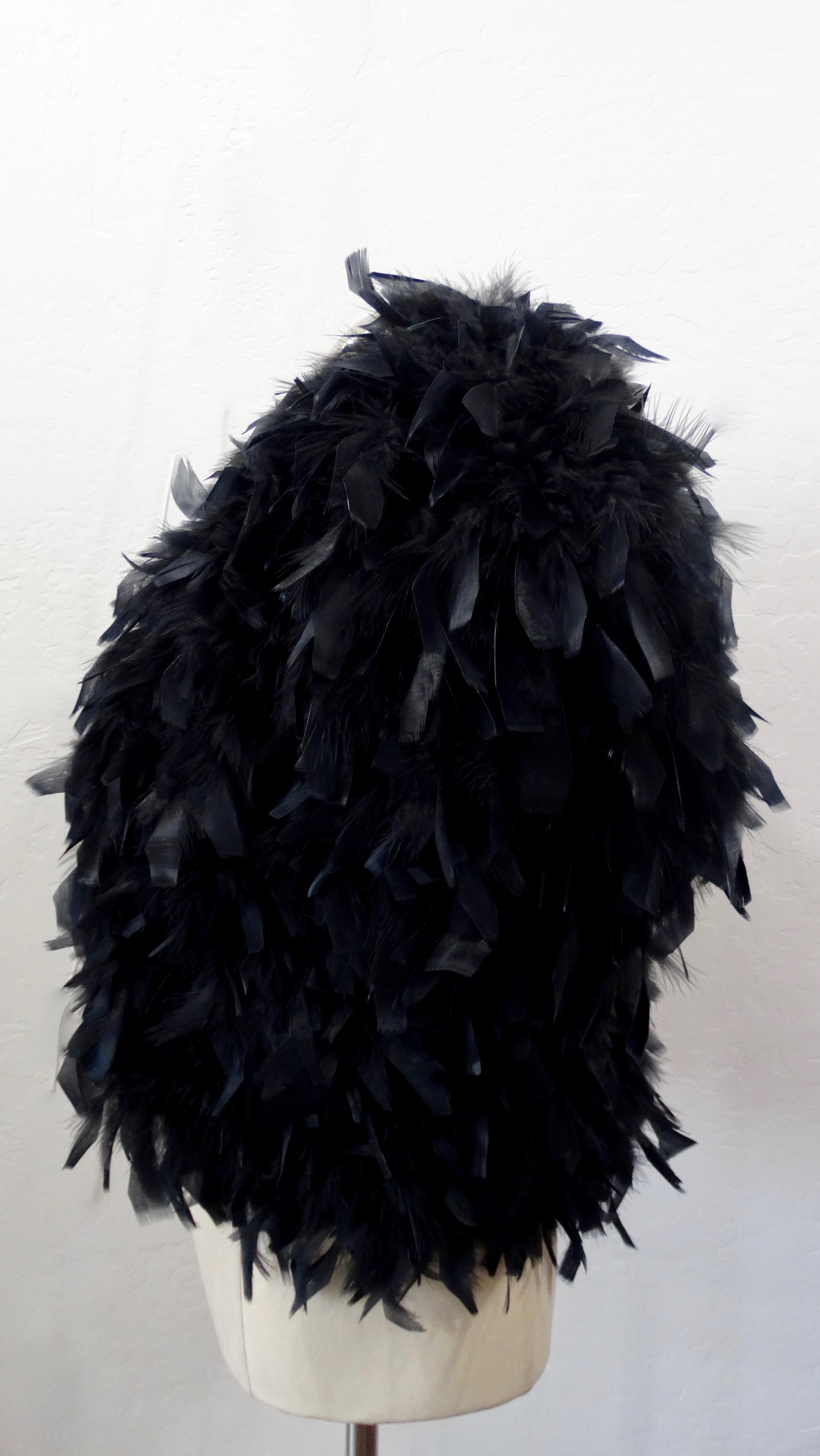 Black Feather 1980s Cropped Jacket In Good Condition In Scottsdale, AZ